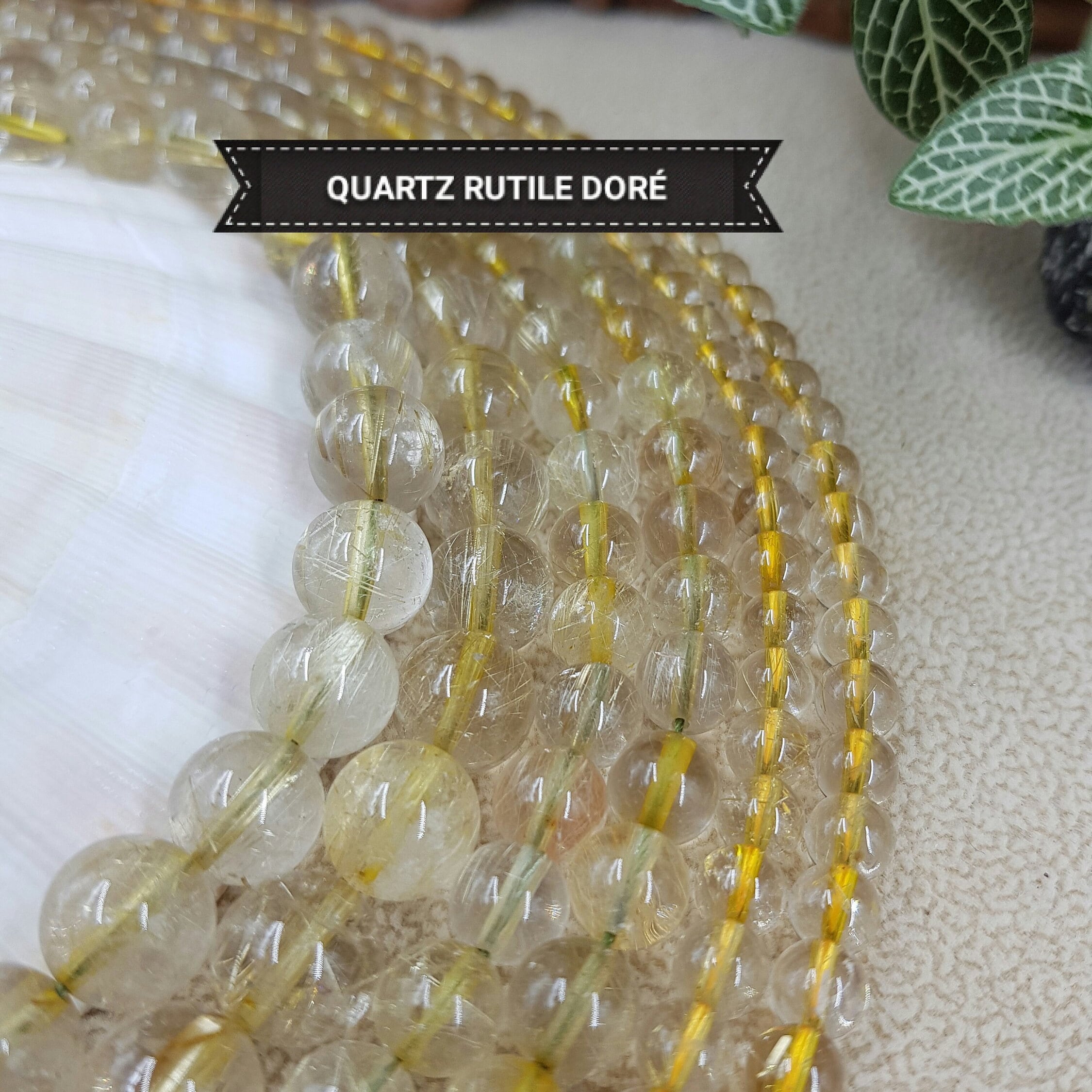 Bracelet Sur Mesure En Quartz Rutilé Du Brésil - Pierre Naturelle, Blanc Et Noir, Fait Main