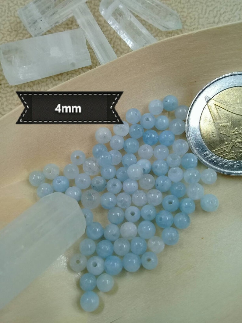 Natural AQUAMARINE bead 4 6 8 & 10mm grade A from Brazil, real semi precious stone in smooth round bead image 3