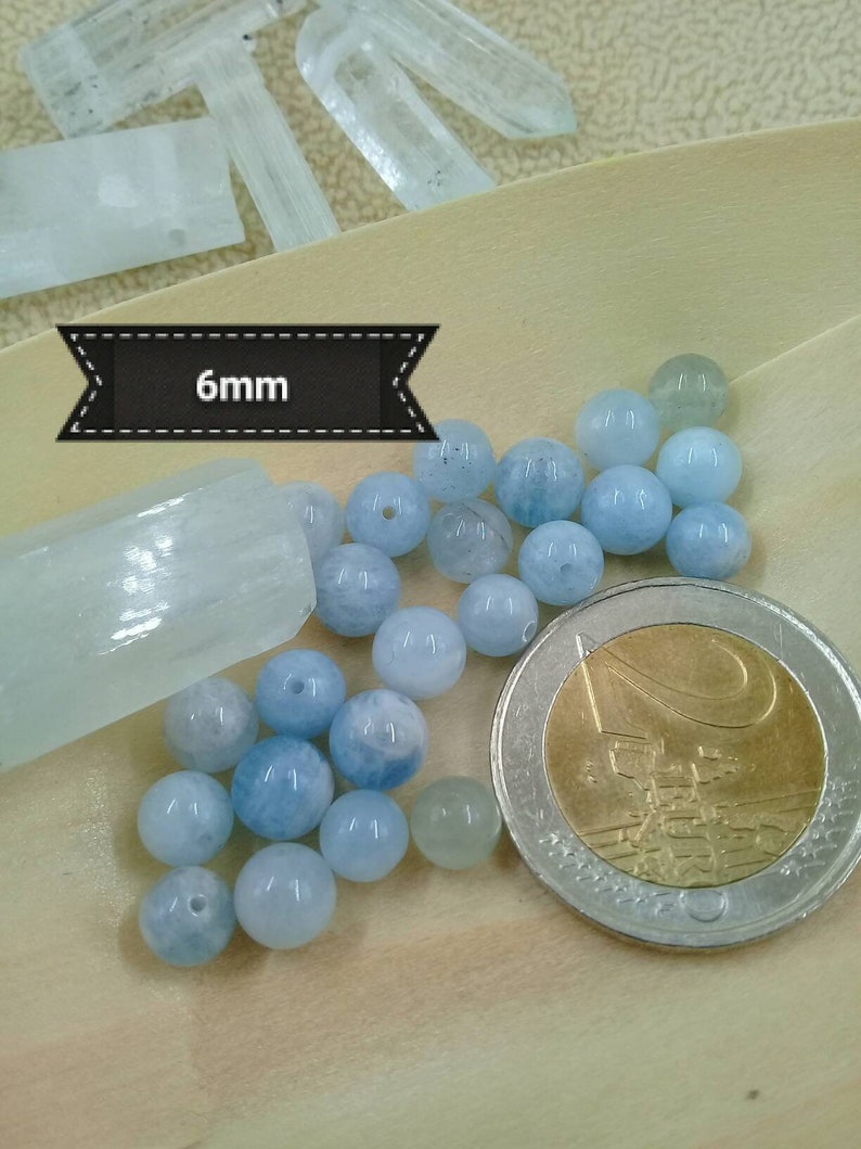 Natural AQUAMARINE bead 4 6 8 & 10mm grade A from Brazil, real semi precious stone in smooth round bead image 5