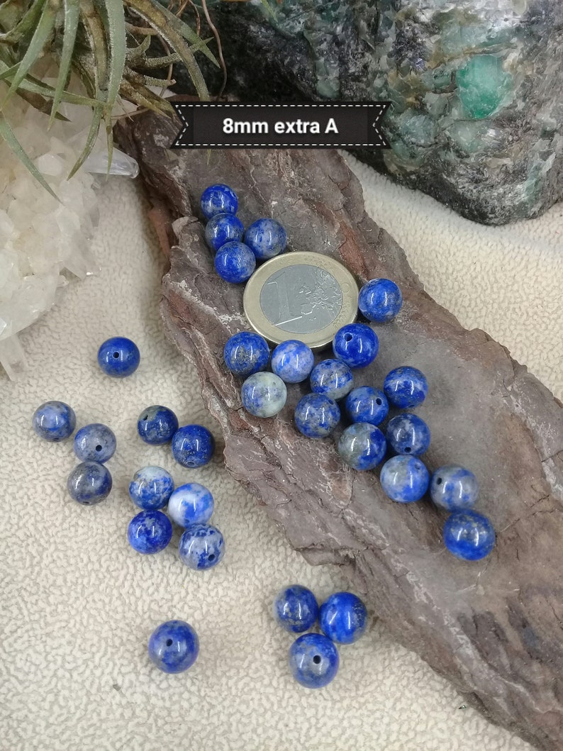 Perle en LAPIS LAZULI Calcite 8 & 10mm extra A d'Afghanistan, véritable pierre naturelle semi précieuse en perle ronde lisse image 3
