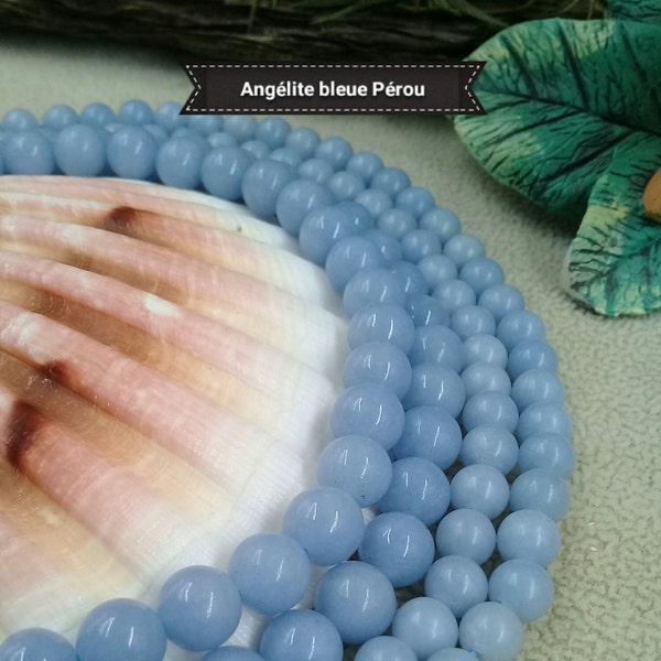 Perle d'Angélite Bleue du Pérou 6 & 8mm, Pierre Naturelle Semi Précieuse Véritable Pour Fabrication de Mala Collier Bracelet