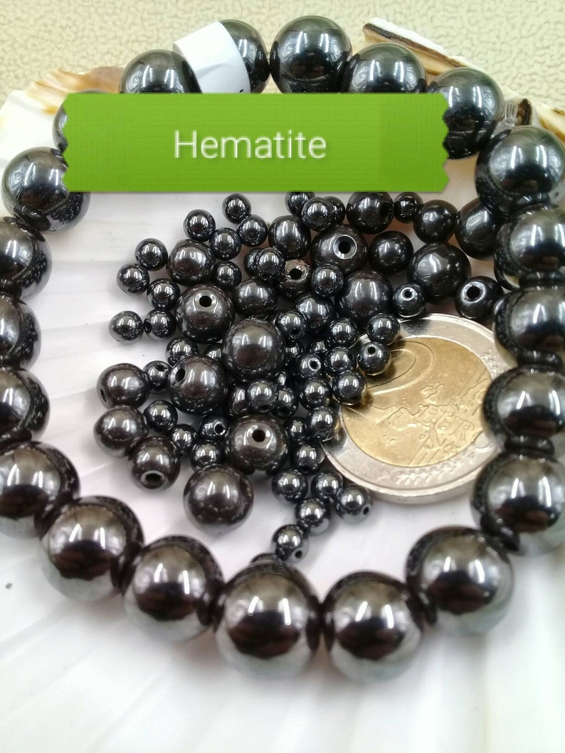 lot de perles d' HÉMATITE, perle ronde lisse en véritable pierre naturelle semi précieuse, 4mm 6mm 8mm 10mm image 1