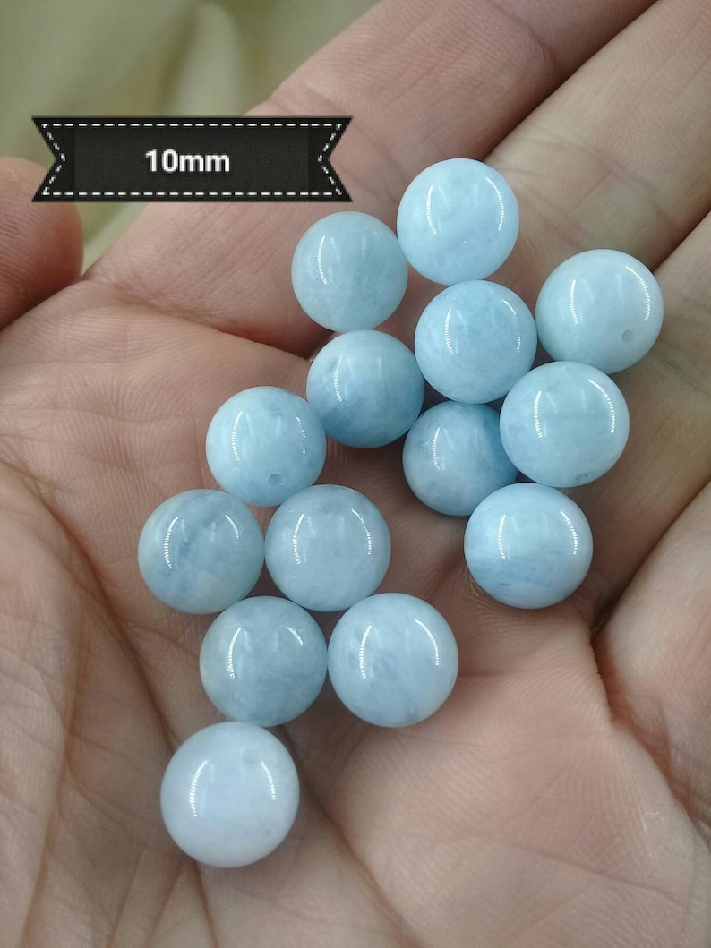 Natural AQUAMARINE bead 4 6 8 & 10mm grade A from Brazil, real semi precious stone in smooth round bead image 9