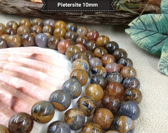 Lot de Perles de PIÉTERSITE en 10mm de Namibie, Véritable Pierre Naturelle Semi Précieuse Ronde Lisse