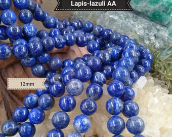 Perle en LAPIS LAZULI 12mm extra AA d'Afghanistan, véritable pierre naturelle semi précieuse en perle ronde lisse