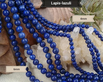 Perle de LAPIS LAZULI uni 4 6 & 8mm, perle ronde lisse en véritable pierre naturelle semi précieuse