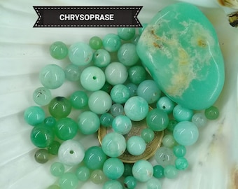 Lot de perles de CHRYSOPRASE d'Australie, perle ronde lisse en véritable pierre naturelle semi précieuse, 4 6 8 &10mm