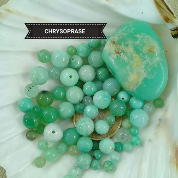 Lot de perles de CHRYSOPRASE d'Australie, perle ronde lisse en véritable pierre naturelle semi précieuse, 4 6 8 &10mm