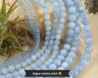 Perle d'AIGUE MARINE naturelle 4 6 & 8mm grade AAA du Brésil, véritable pierre semi précieuse en perle ronde lisse
