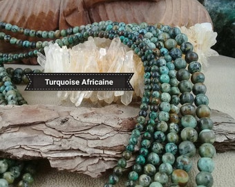 Perle de TURQUOISE Africaine 4 6 & 8mm, Lot de Véritable Pierre Naturelle Semi Précieuse en Perle Ronde Lisse