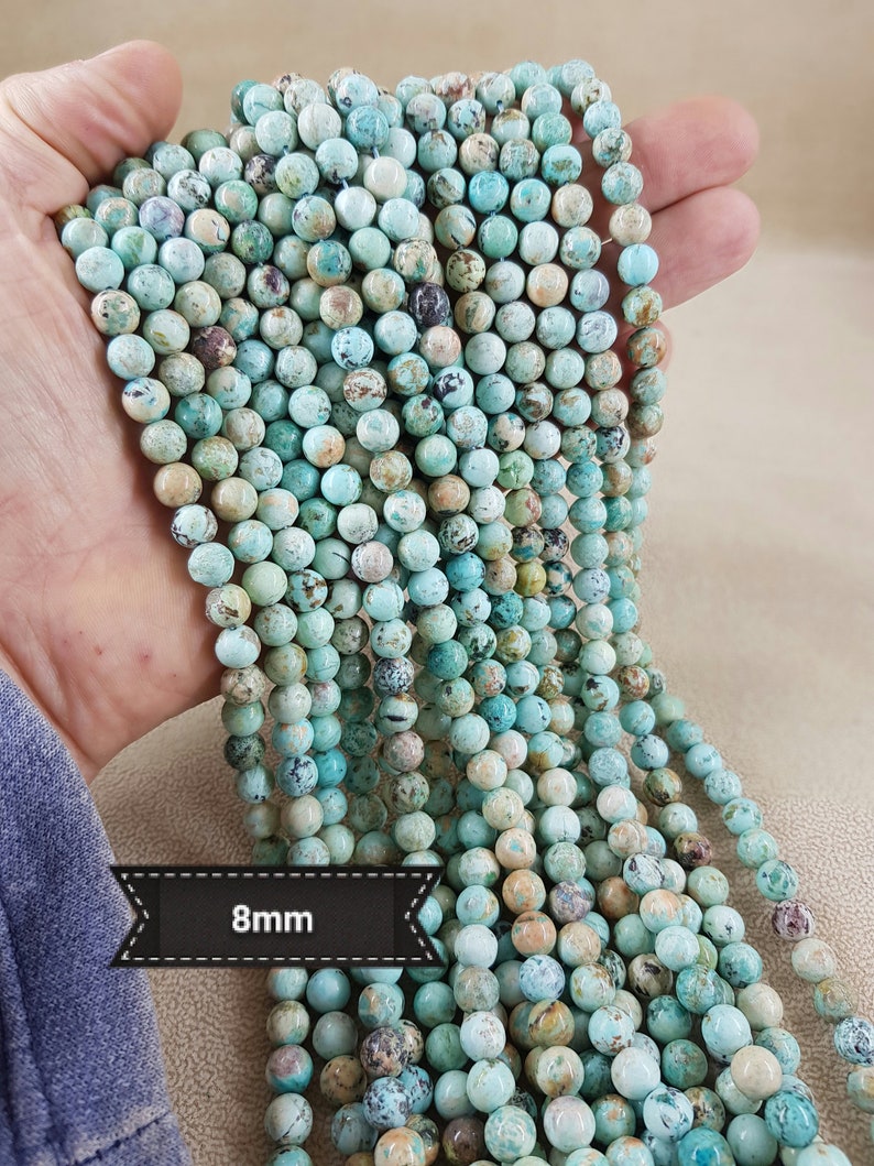 NEW Brin de 40cm en Perle de Turquoise du Pérou 6 ou 8mm, Véritable Pierre Naturelle Semi Précieuse en Perle Ronde Lisse 8mm Pérou