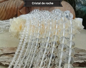 NEW! Brin de 40cm en Perle de CRISTAL de ROCHE 6 ou 8mm, Véritable Pierre Naturelle Semi Précieuse en Perle Ronde Lisse