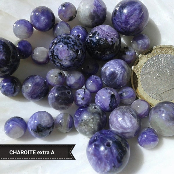 Set of CHAROITE A beads, real smooth round semi precious natural stone bead (rare!), 6mm 8mm 10mm & 12mm