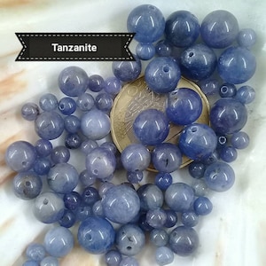 Set of TANZANITE beads quality extra AA, smooth round bead in real semi precious natural stone, 4mm 6mm 8mm