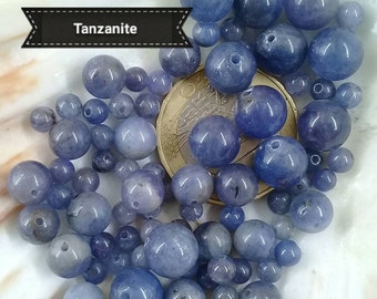 Perle de TANZANITE 4 6 & 8mm Grade AA Rare, Véritable Pierre Naturelle Semi Précieuse en Perle Ronde Lisse