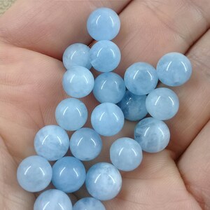 Natural AQUAMARINE bead 4 6 8 & 10mm grade A from Brazil, real semi precious stone in smooth round bead image 6