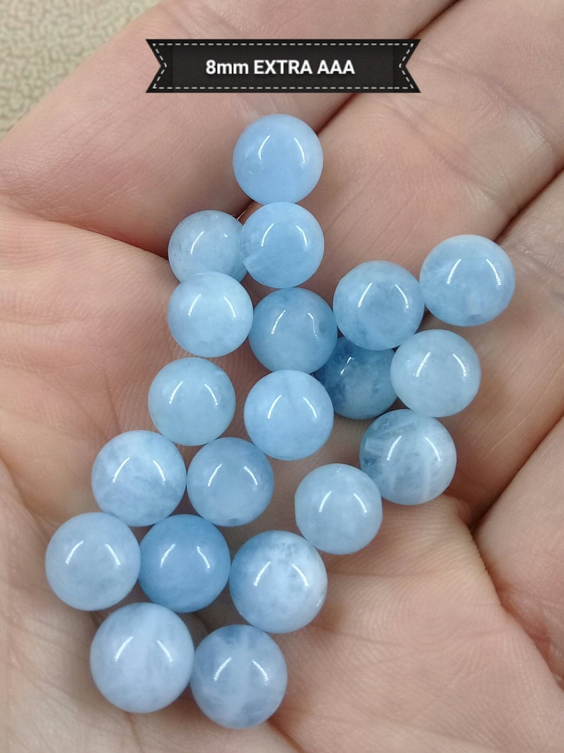 Natural AQUAMARINE bead 4 6 8 & 10mm grade A from Brazil, real semi precious stone in smooth round bead image 6