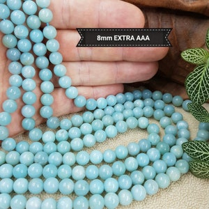Perles dAMAZONITE bleue AAA 4 6 8& 10mm , perle ronde lisse naturelle pierre semi précieuse image 5