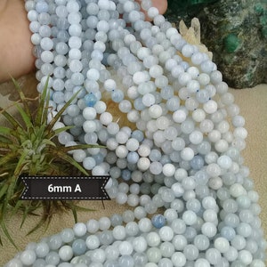 Natural AQUAMARINE bead 4 6 8 & 10mm grade A from Brazil, real semi precious stone in smooth round bead 6