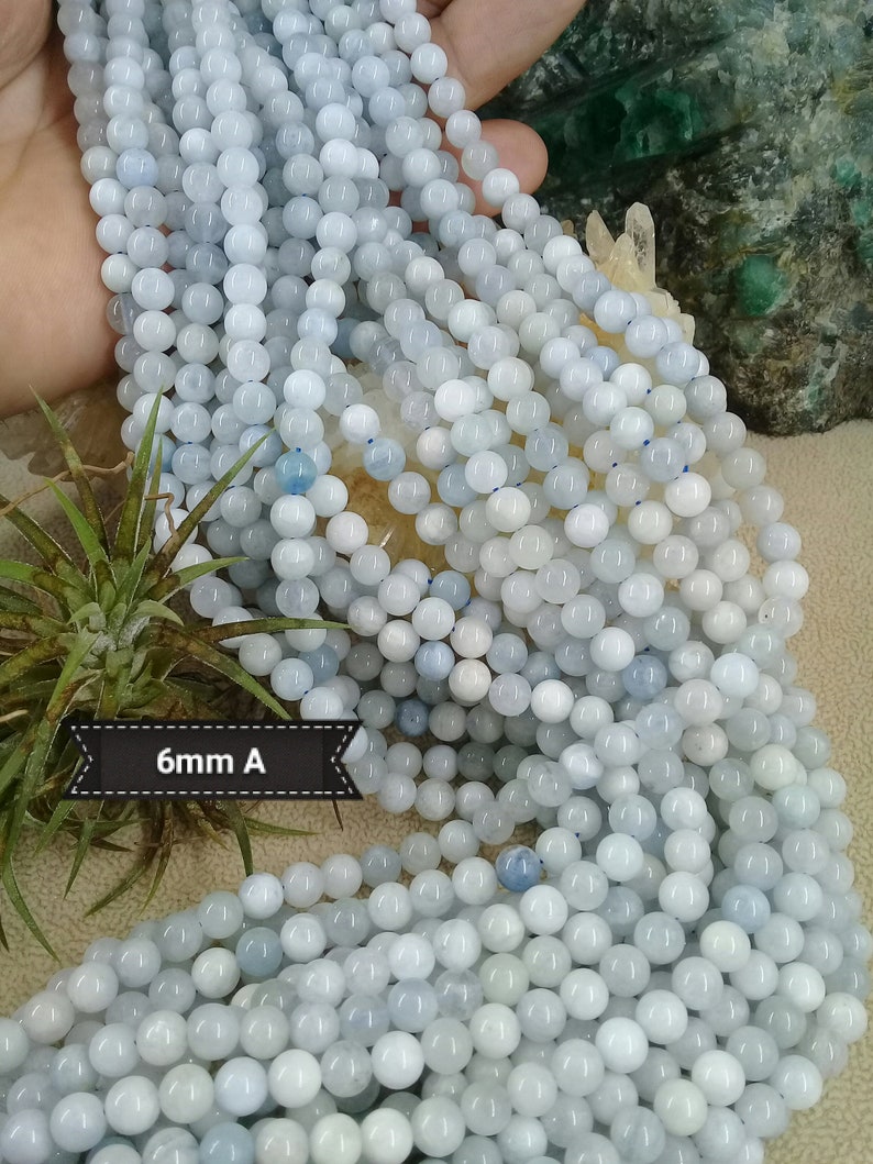Natural AQUAMARINE bead 4 6 8 & 10mm grade A from Brazil, real semi precious stone in smooth round bead 6