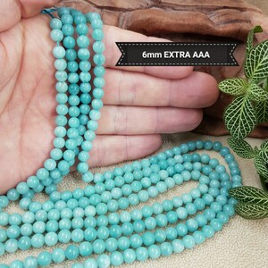 Perles dAMAZONITE bleue AAA 4 6 8& 10mm , perle ronde lisse naturelle pierre semi précieuse image 3