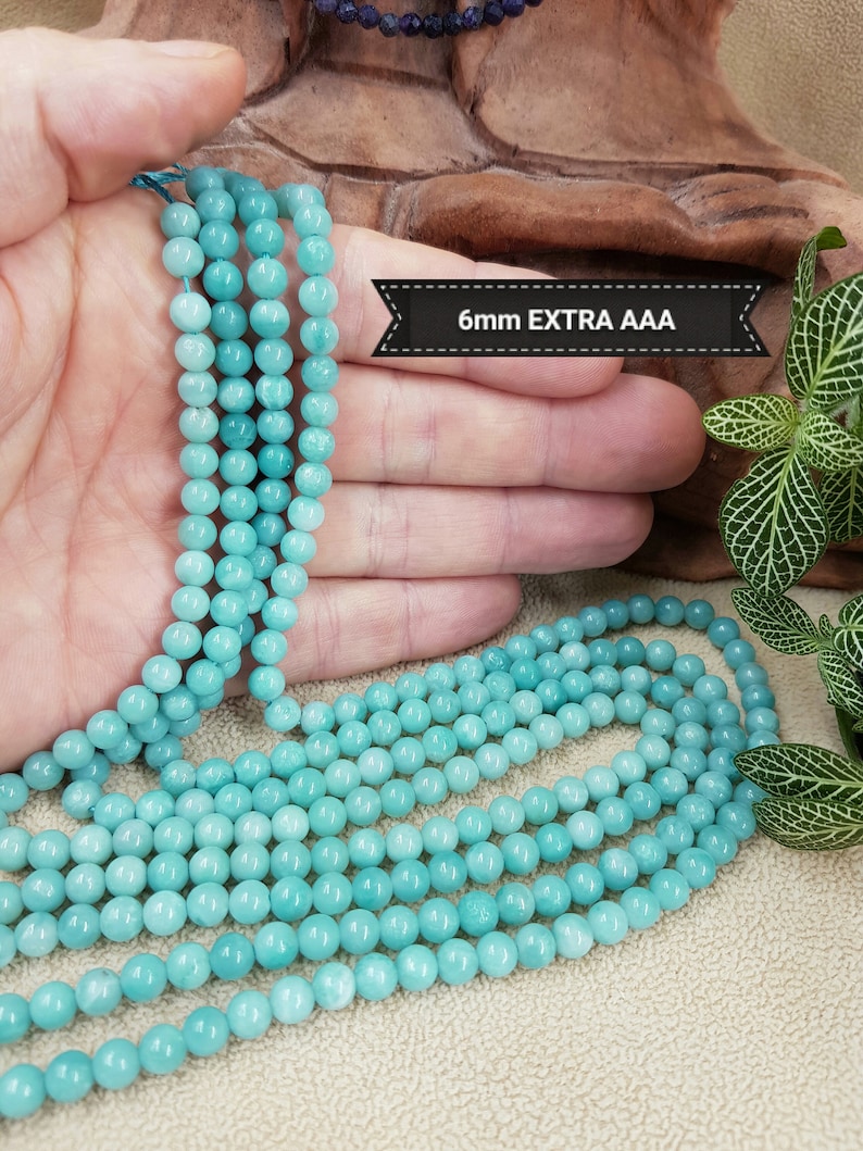 Perles dAMAZONITE bleue AAA 4 6 8& 10mm , perle ronde lisse naturelle pierre semi précieuse image 3