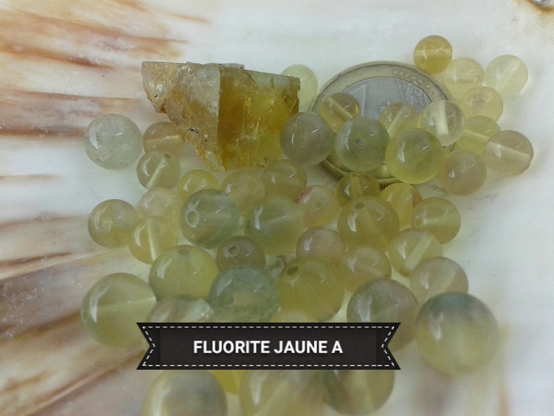 6mm 8mm smooth round bead in real semi precious natural stone FLUORITE Yellow A bead set