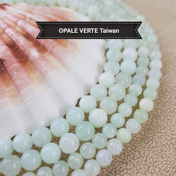 Lot de perle d'OPALE Verte blanche de Taiwan, très rare perle ronde lisse en véritable pierre naturelle semi précieuse, 6 & 8mm