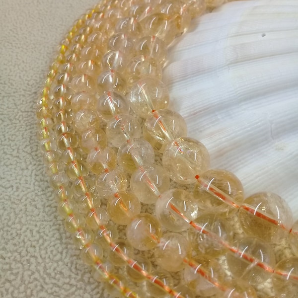 Perles de CITRINE Naturelle 4 6 8 10 12mm du Brésil Grade AAA, Véritable Pierre Semi Précieuse en Perle Ronde Lisse