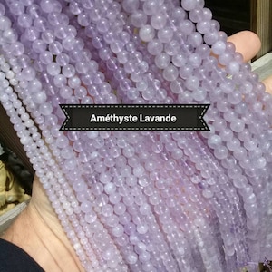 Lote de cuentas de AMATISTA lavanda, en 4 cuentas redondas lisas reales de 6 y 8 mm en piedra natural semipreciosa