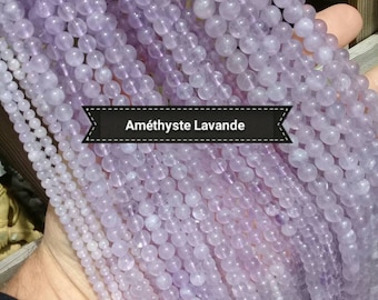 Lot de perles d'AMÉTHYSTE lavande, en 4 6 & 8mm véritable perle ronde lisse en pierre naturelle semi précieuse