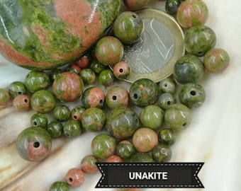 lot of UNAKITE beads (Epidote), smooth round bead in real semi precious natural stone, 4mm 6mm 8mm