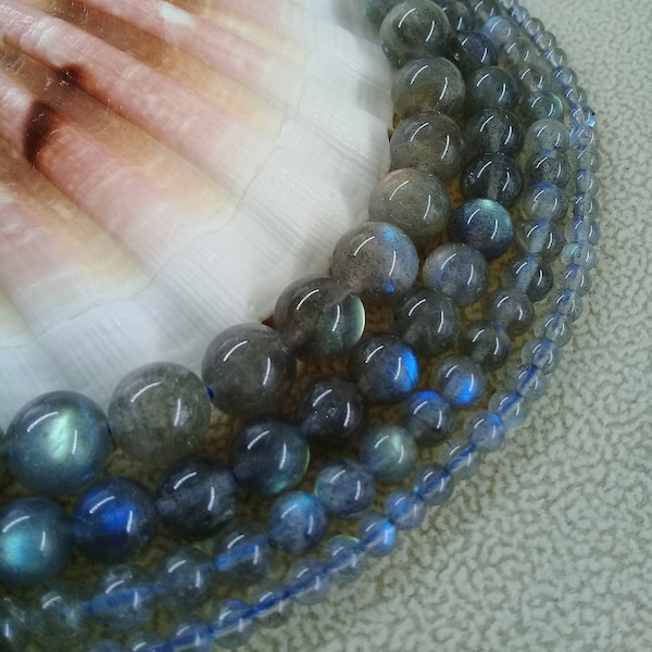 Perle de LABRADORITE 4 6 8 & 10mm Grade A de Madagascar, Véritable Pierre Naturelle Semi Précieuse en Perle Ronde Lisse