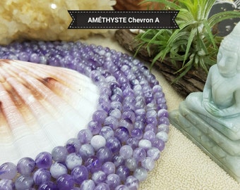 Perles d'AMÉTHYSTE chevron qualité A, en 6 8 & 10mm véritable perle ronde lisse en pierre naturelle semi précieuse