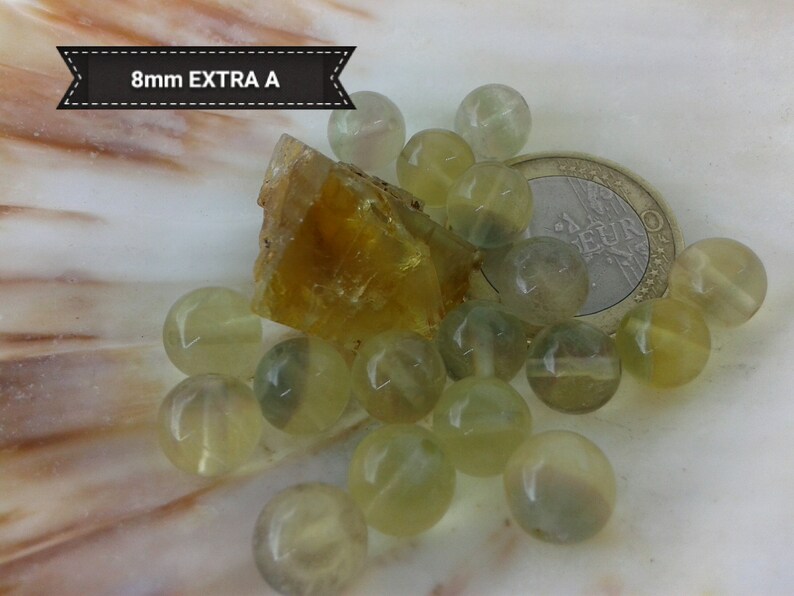 6mm 8mm smooth round bead in real semi precious natural stone FLUORITE Yellow A bead set
