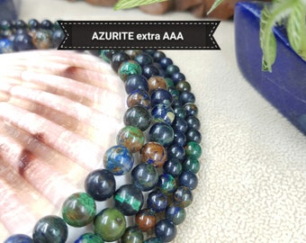 Perles RARE en pierre naturelle d'AZURITE extra AAA pour bracelet, lots sur mesure en véritable pierre semi précieuse, 6 & 8mm