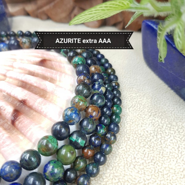 Perles RARE en pierre naturelle d'AZURITE extra AAA pour bracelet, lots sur mesure en véritable pierre semi précieuse, 6 & 8mm