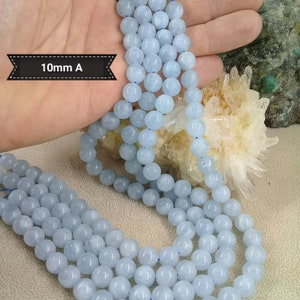 Natural AQUAMARINE bead 4 6 8 & 10mm grade A from Brazil, real semi precious stone in smooth round bead 10