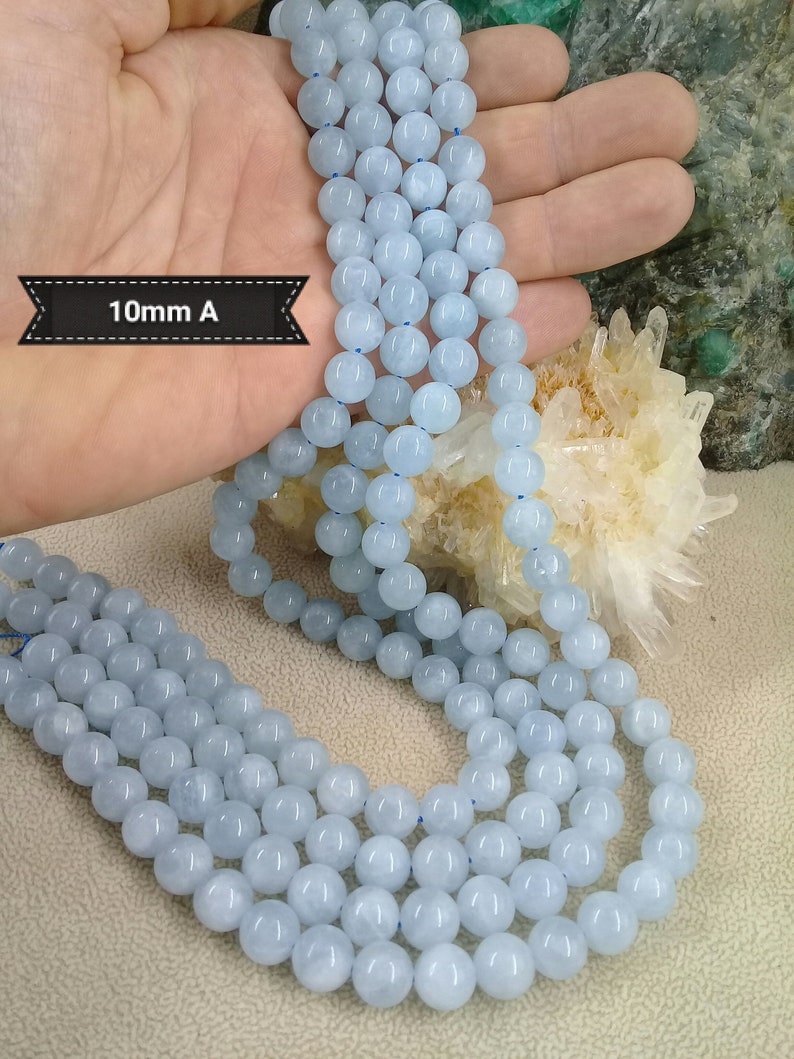 Natural AQUAMARINE bead 4 6 8 & 10mm grade A from Brazil, real semi precious stone in smooth round bead 10