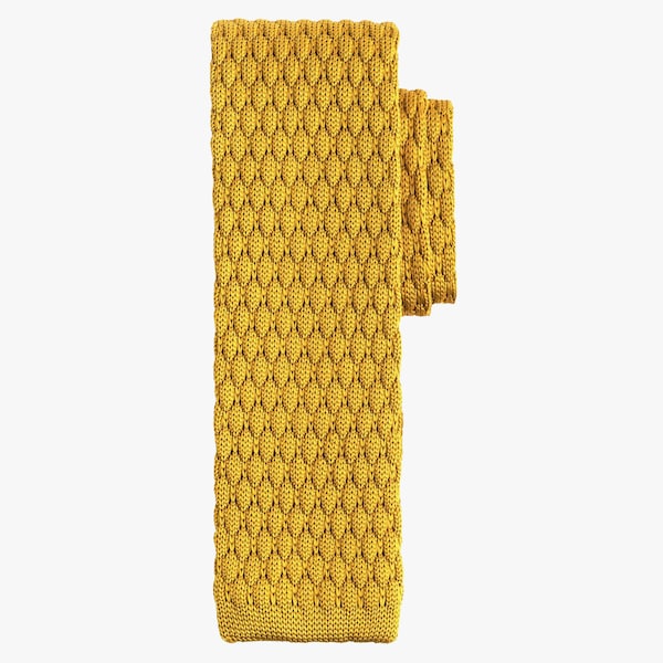 Yellow Gold Mustard Knit Tie Men's Knitted Tie Wedding Ties for Men Husband Groomsmen Father's Day Gift for Dad Casual Necktie Men's Tie