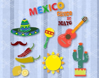 Cinco de Mayo SVG, PNG, DXF, Eps Cutting Files, Fiesta Svg Cut File, Mexico Svg, Guitar Maracas Svg, Pinata Sombrero Svg, Mexican Svg