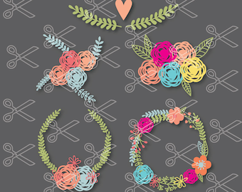 Floral Wreath SVG, PNG, DXF, Eps Cutting Files, wreath svg, flower svg, laurel svg cut file, monogram frame svg, laurel wreath svg, wedding