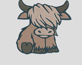 Highland Cow Machine Embroidery Design, Scottish Cow, Fluffy Cow, Farm Animal, Rustic Decor DST PES