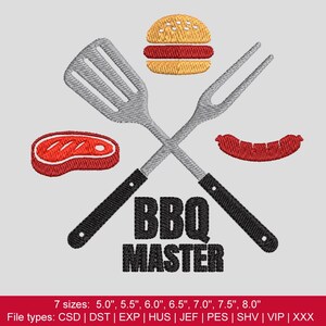 Diseño de bordado a máquina BBQ Master, regalo para papá parrillero, archivo PES de maestro parrillero, regalo del Día del Padre para papá, archivos de bordado para el cumpleaños del esposo