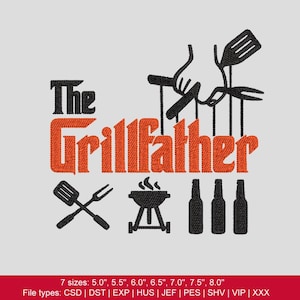 Diseño de bordado a máquina "The Grillfather", regalo para papá aficionado a la barbacoa, Día del Padre, diseño de delantal DST PES Jef