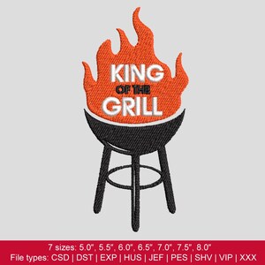 Diseño de bordado a máquina "Rey de la Parrilla", regalo para papá aficionado a la barbacoa, archivo PES para el Día del Padre, Grill Master PES, Brother Janome Dst PES