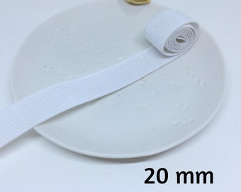 Élastique plat, ruban élastique Blanc côtelé au bord, plusieurs tailles disponibles 2 cm, 3 cm, 4 cm, 5 cm, 5.5 cm, 7.5 cm, 8 cm