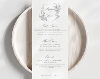 Custom Wedding Menus | Wedding Menus With Crest | Custom Event Menu Cards | Minimalist Event Menus | Personalized Wedding Menu