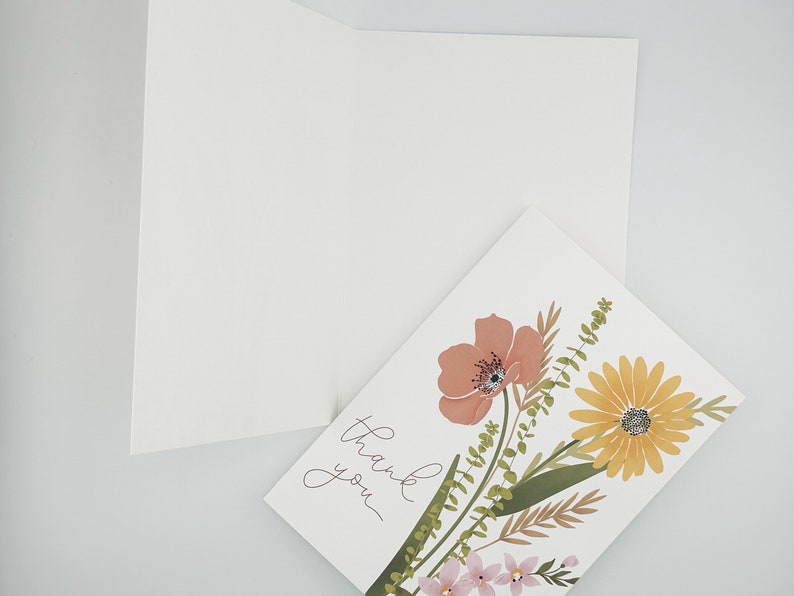 Simple Flower Thank You Cards With Envelopes | Set of 10 Blank Floral ...