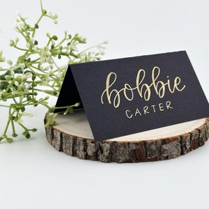 Black and Gold Place Cards | Calligraphy Place Cards | Wedding Table Cards | Custom Name Cards | Escort Cards | Hand Written Escort Cards